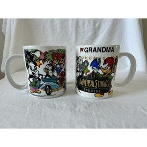 2 Vintage Universal Studios Mug, 1996 Theme Park, I Love Grandma & Diane Cup